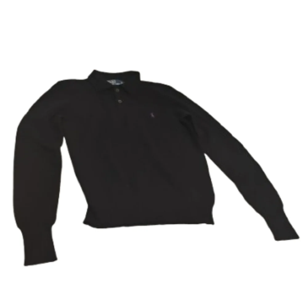 Polo By Ralph Lauren 100% Lambswool Mens Black Buttoned Collared Sweater